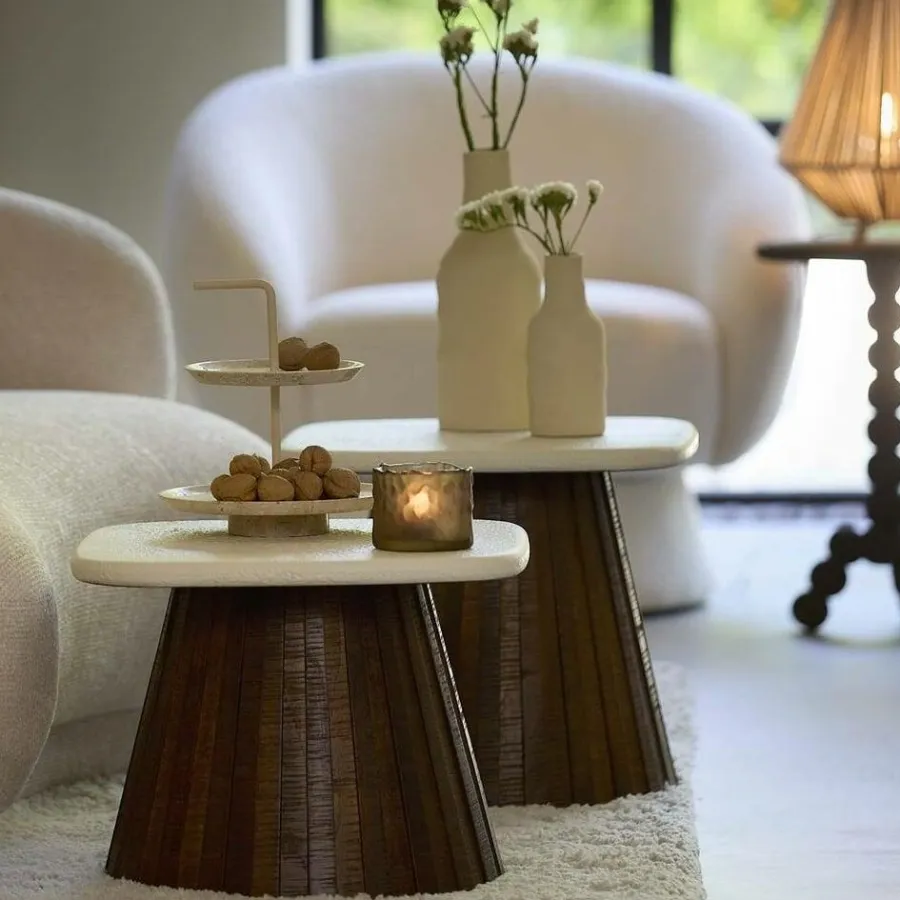 Light en Living Bijzettafel 45x45x40 cm OKATO crème+hout bruin Outlet