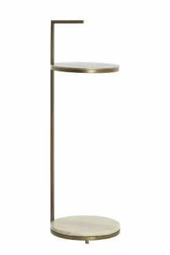 Light en Living Bijzettafel Ø26x76 cm LEDA marmer zand-grijs+d bruin-brons