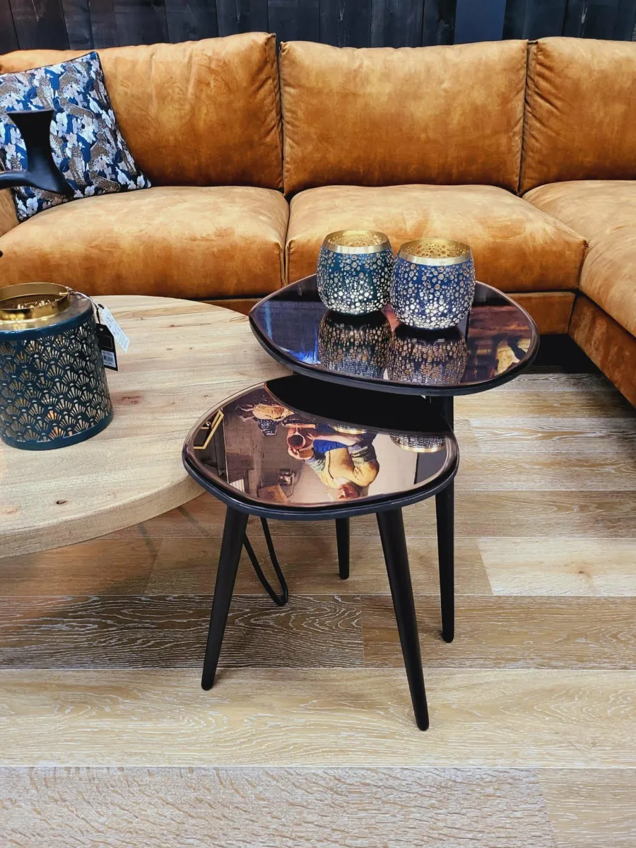 Light en Living Bijzettafel 54x45,5x48 cm DIVO spiegel bruin glas+zwart Online