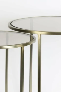 Light en Living Bijzettafel set van 2 DUARTE glas bruin+licht goud Sale