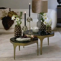 Light en Living Bijzettafel Set van 2 max 50x45,5x50 cm AVI glas smoke+antiek brons Discount