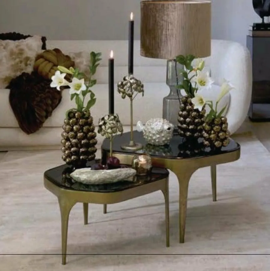 Light en Living Bijzettafel Set van 2 max 50x45,5x50 cm AVI glas smoke+antiek brons Discount