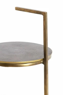 Light en Living Bijzettafel Ø26x76 cm LEDA travertin zand+donker bruin-brons Outlet