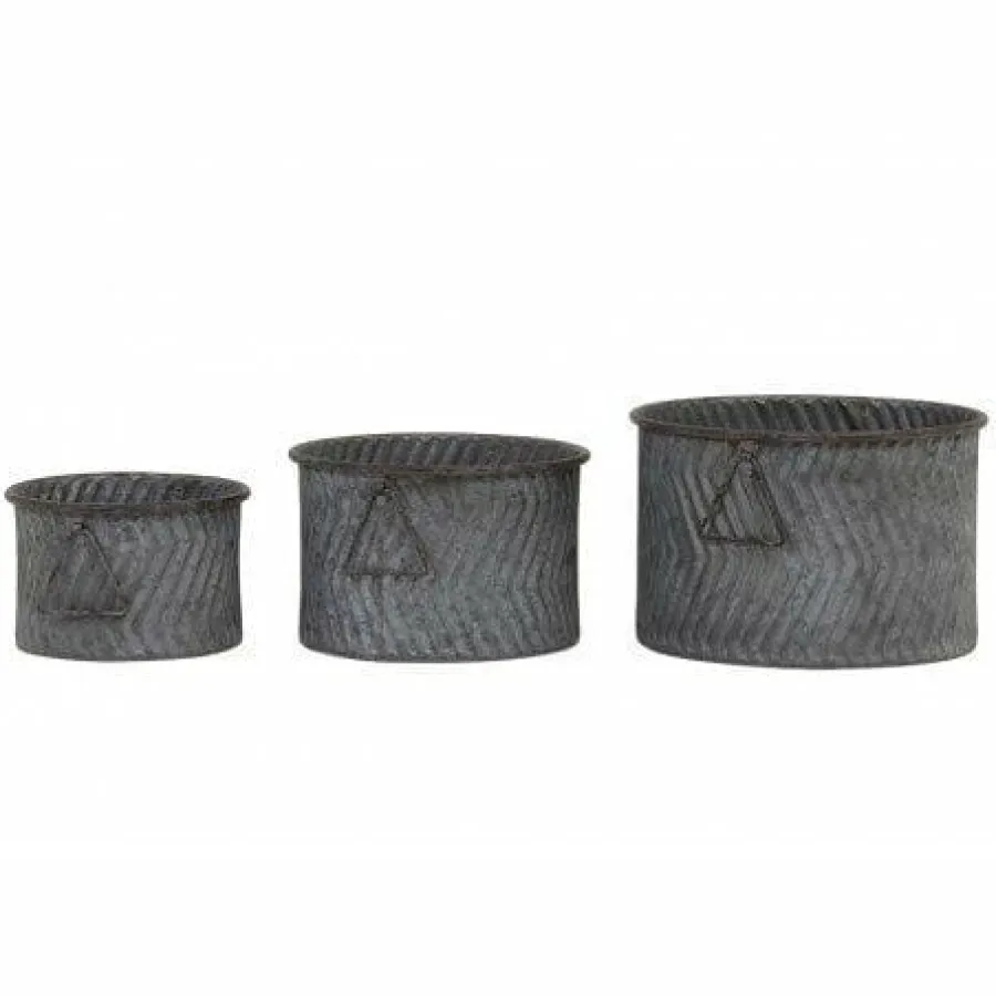 Light en Living Bloempot S/3 Ø21x13+Ø26x17+Ø31x20 cm INDICA zink grijs New