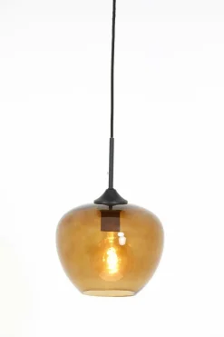 Light en Living Hanglamp MAYSON zwart+glas bruin - Diverse maten Outlet