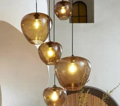 Light en Living Hanglamp MAYSON zwart+glas bruin - Diverse maten Outlet