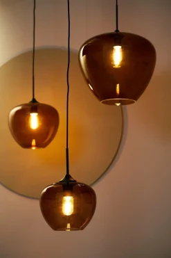 Light en Living Hanglamp MAYSON zwart+glas bruin - Diverse maten Outlet