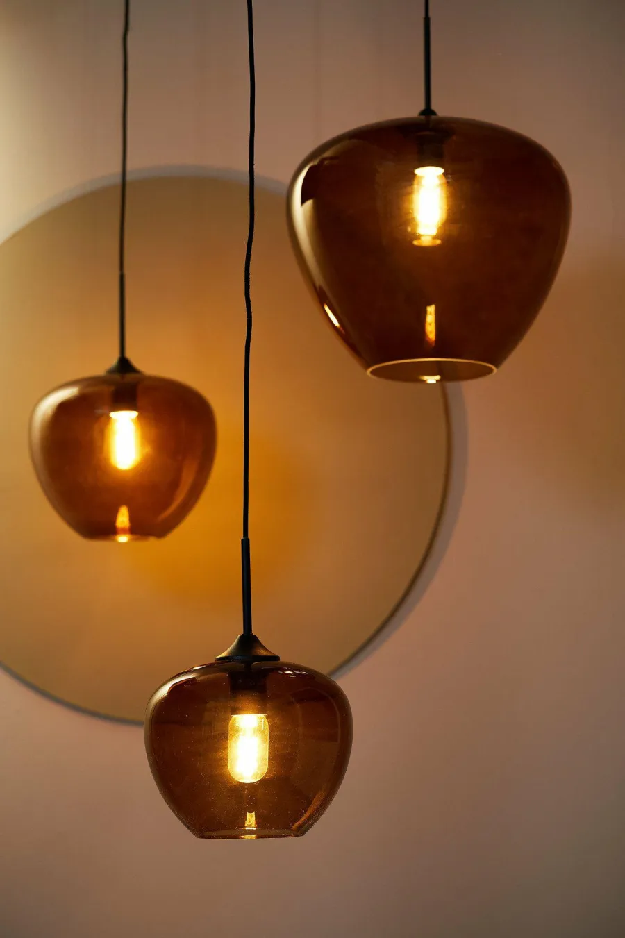 Light en Living Hanglamp MAYSON zwart+glas bruin - Diverse maten Outlet