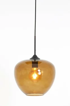 Light en Living Hanglamp MAYSON zwart+glas bruin - Diverse maten Outlet