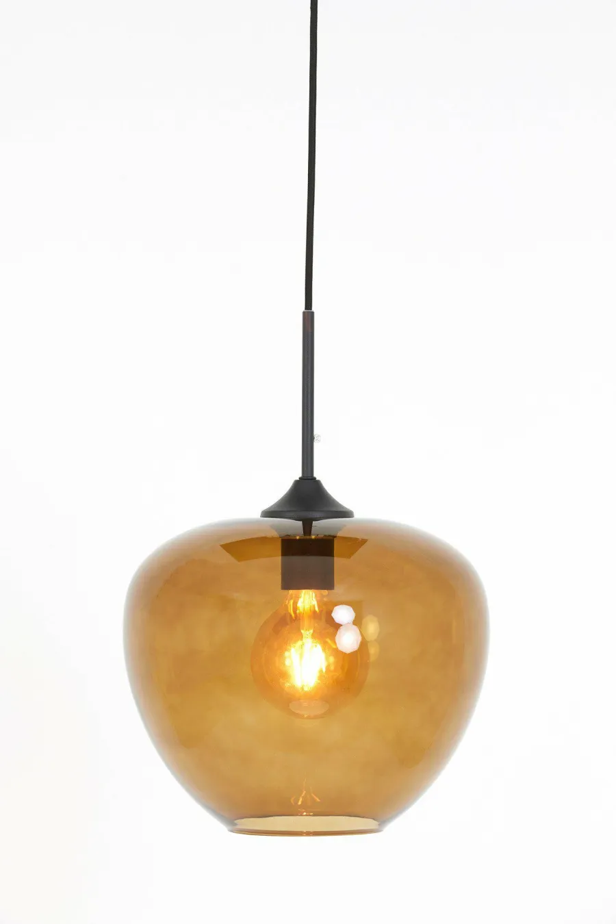 Light en Living Hanglamp MAYSON zwart+glas bruin - Diverse maten Outlet