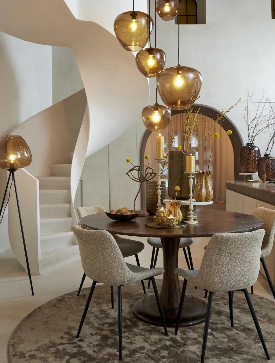 Light en Living Hanglamp MAYSON zwart+glas bruin - Diverse maten Outlet