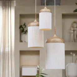 Light en Living Hanglamp Ø22x41,5 cm DANIA hout print naturel+touw crème Online