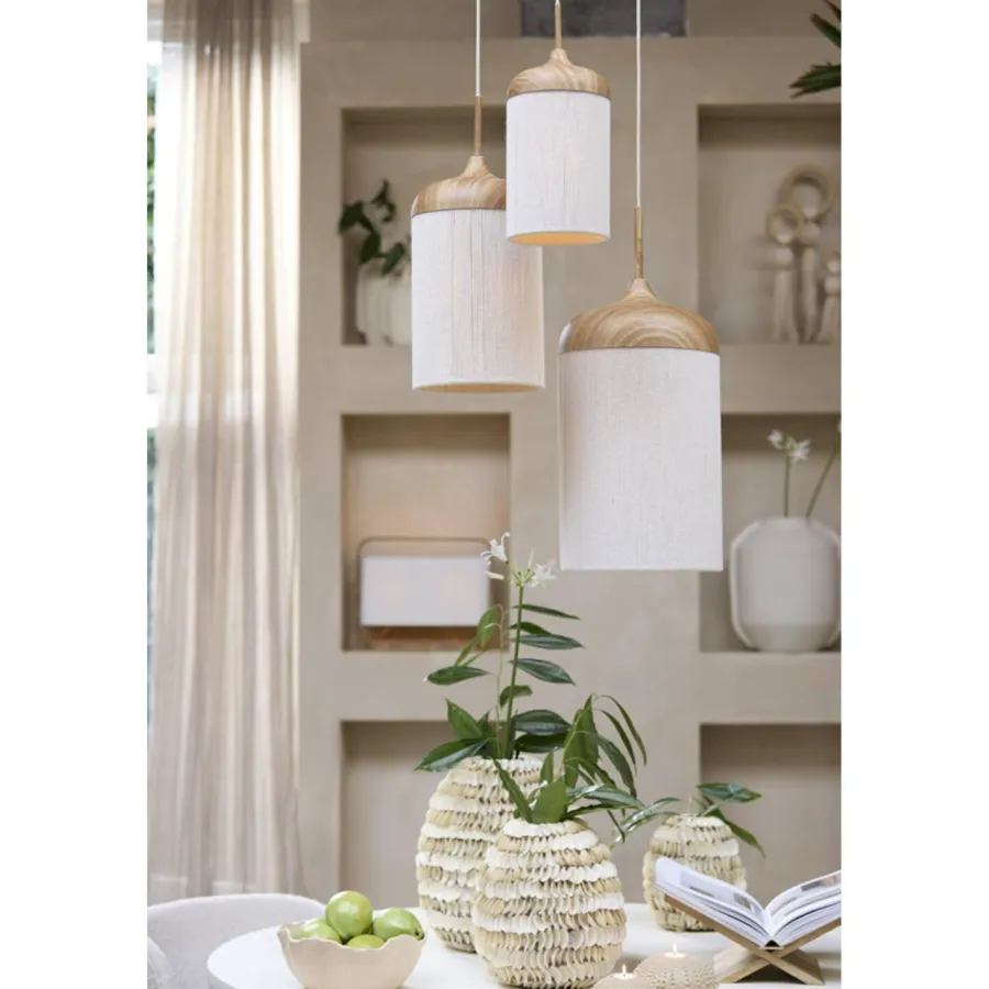 Light en Living Hanglamp Ø22x41,5 cm DANIA hout print naturel+touw crème Online