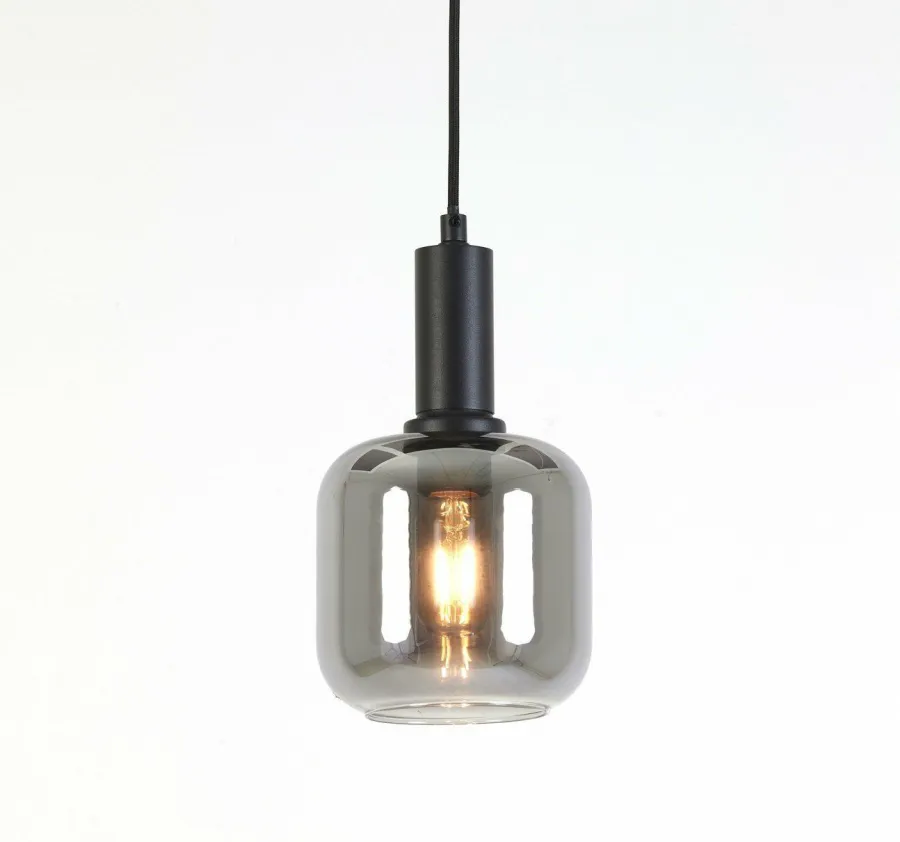 Light en Living Hanglamp Ø21x37 cm LEKAR zwart+smoke glas Outlet