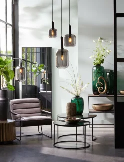 Light en Living Hanglamp Ø21x37 cm LEKAR zwart+smoke glas Outlet
