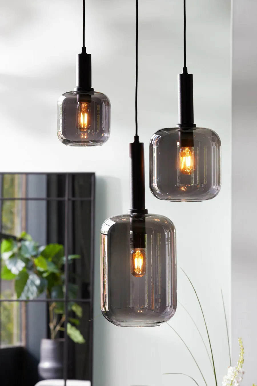 Light en Living Hanglamp Ø21x37 cm LEKAR zwart+smoke glas Outlet