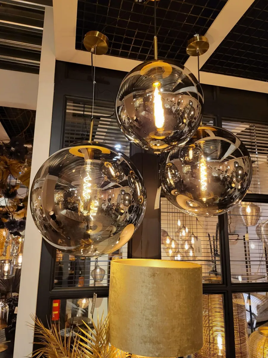 Light en Living Hanglamp MEDINA antiek brons+glas smoke 2 maten Outlet
