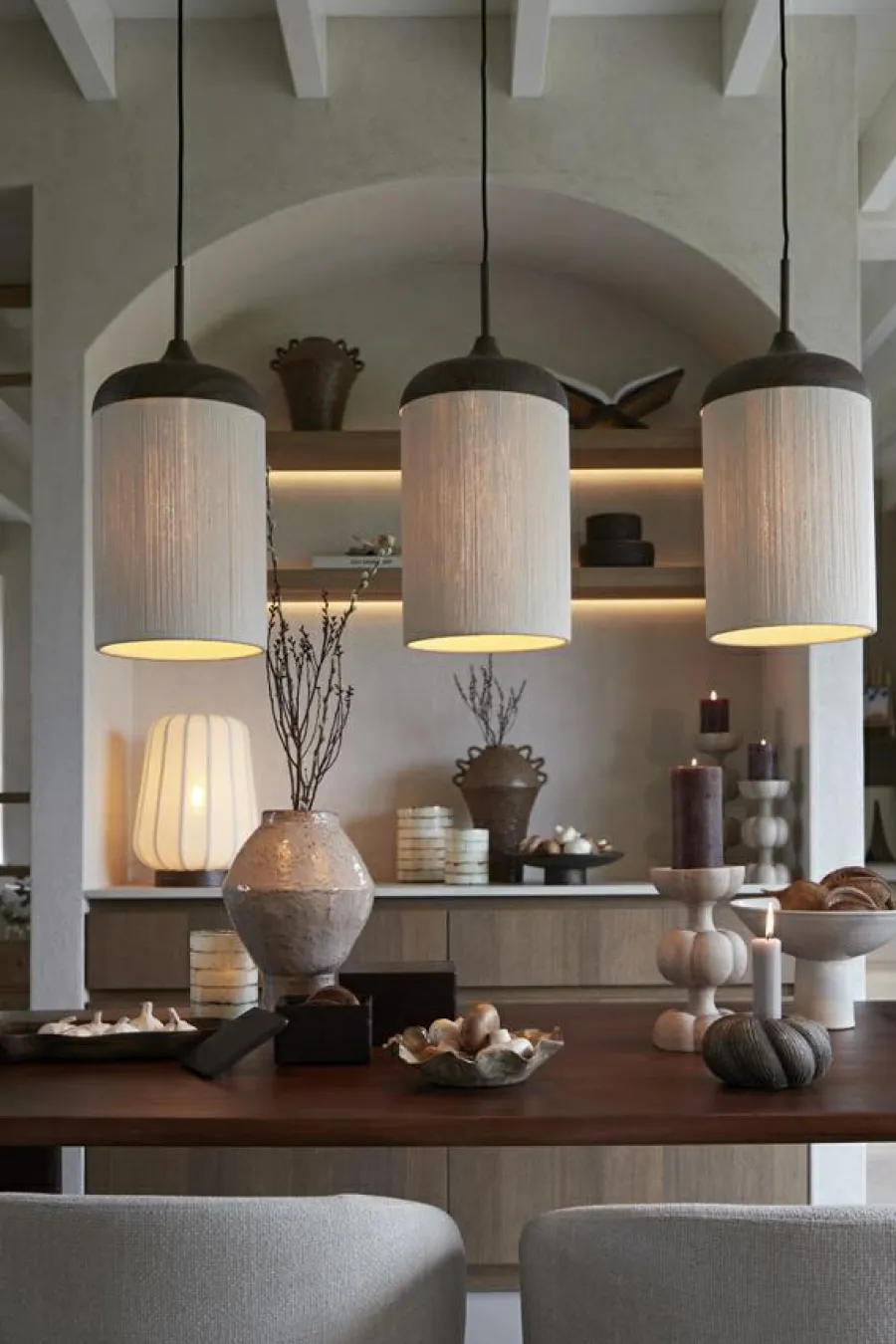 Light en Living Hanglamp 3L 90x22x32 cm DANIA hout print d bruin+touw crème Online
