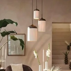 Light en Living Hanglamp 3L Ø35x32 cm DANIALO houtprint donkerbruin met touw creme Hot