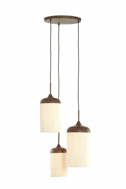 Light en Living Hanglamp 3L Ø35x32 cm DANIALO houtprint donkerbruin met touw creme Hot