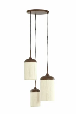 Light en Living Hanglamp 3L Ø35x32 cm DANIALO houtprint donkerbruin met touw creme Hot