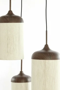 Light en Living Hanglamp 3L Ø35x32 cm DANIALO houtprint donkerbruin met touw creme Hot