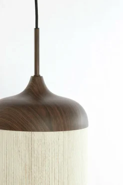 Light en Living Hanglamp 3L Ø35x32 cm DANIALO houtprint donkerbruin met touw creme Hot