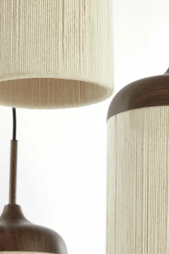 Light en Living Hanglamp 3L Ø35x32 cm DANIALO houtprint donkerbruin met touw creme Hot