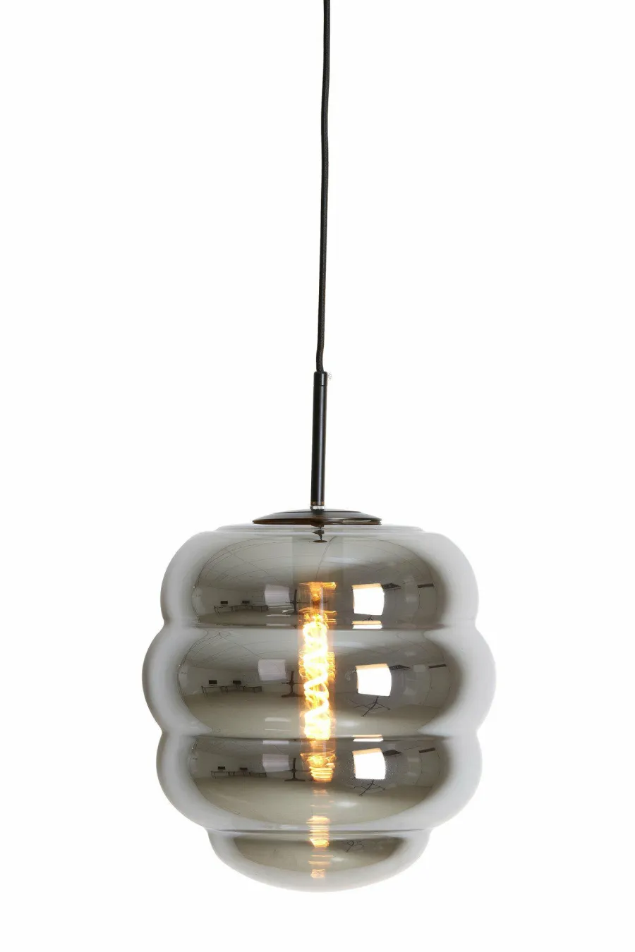 Light en Living Hanglamp MISTY glas smoke+mat zwart - 2 maten Discount