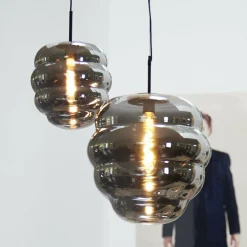 Light en Living Hanglamp MISTY glas smoke+mat zwart - 2 maten Discount