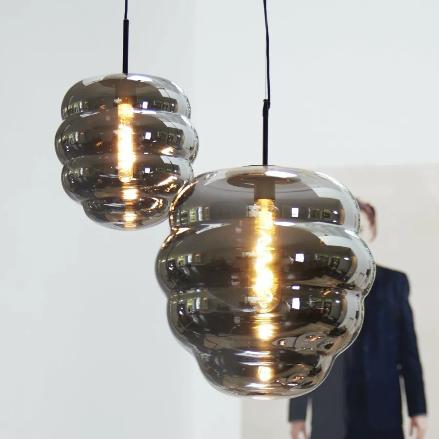 Light en Living Hanglamp MISTY glas smoke+mat zwart - 2 maten Discount