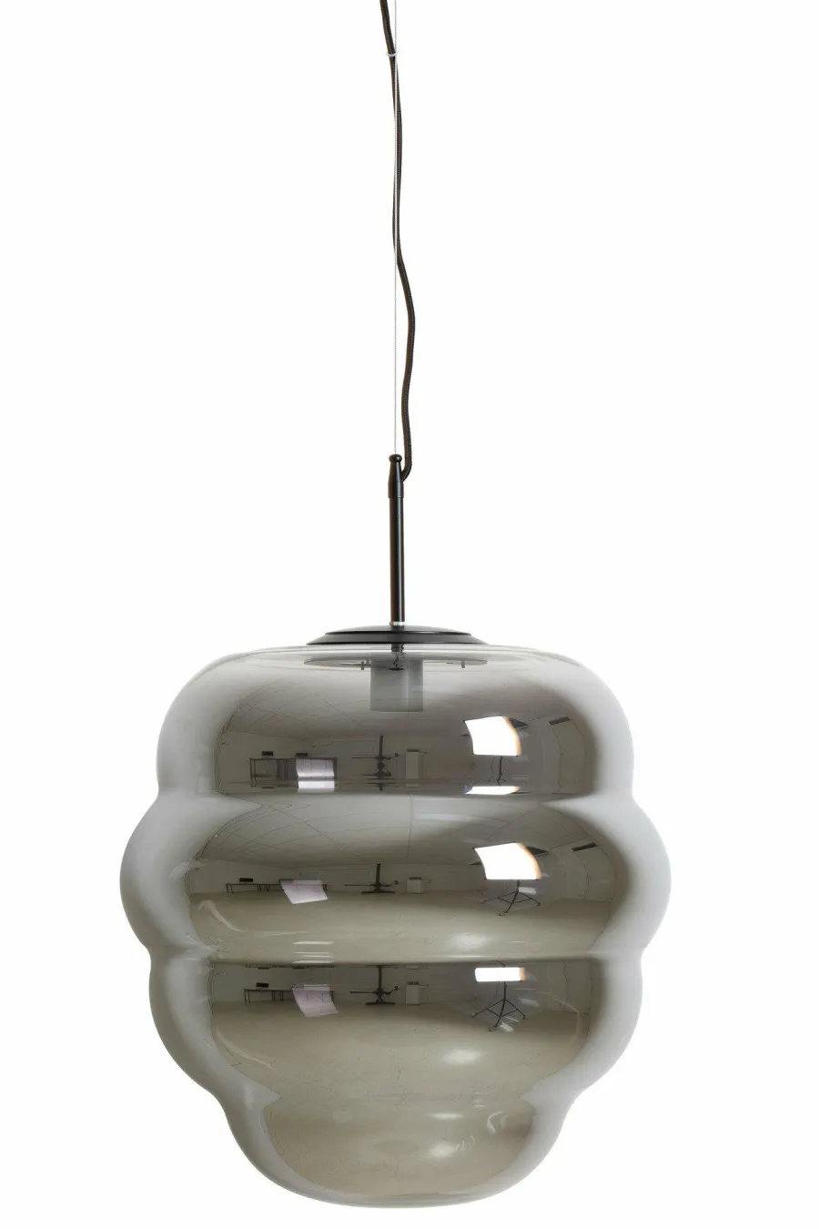 Light en Living Hanglamp MISTY glas smoke+mat zwart - 2 maten Discount