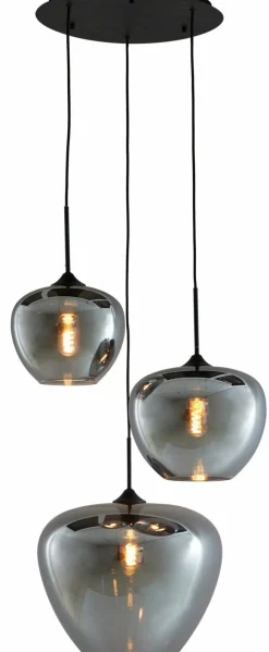 Light en Living Hanglamp 3L Ø40x160 cm MAYSON mat zwart+glas smoke Hot