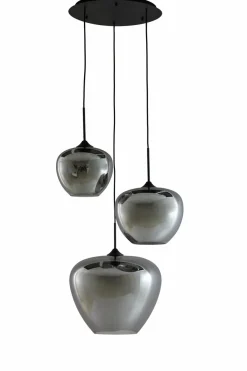 Light en Living Hanglamp 3L Ø40x160 cm MAYSON mat zwart+glas smoke Hot
