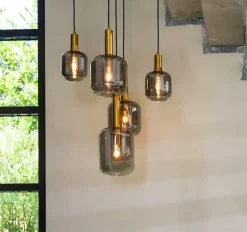 Light en Living Hanglamp 5L Ø66x80 cm LEKAR antiek brons+smoke glas Hot