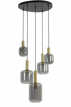 Light en Living Hanglamp 5L Ø66x80 cm LEKAR antiek brons+smoke glas Hot