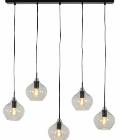 Light en Living Hanglamp 5L 104x20x120 cm RAKEL mat zwart+helder New