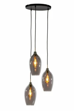 Light en Living Hanglamp 3L Ø35x32 cm LUKARO antiek brons+glas smoke New
