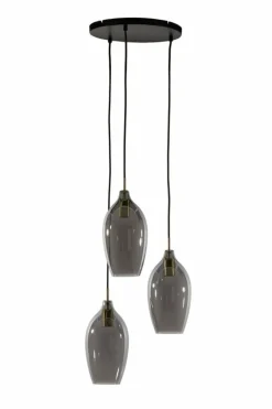 Light en Living Hanglamp 3L Ø35x32 cm LUKARO antiek brons+glas smoke New
