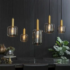 Light en Living Hanglamp 5L 110x22x32 cm LEKAR antiek brons+smoke glas Best