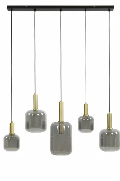 Light en Living Hanglamp 5L 110x22x32 cm LEKAR antiek brons+smoke glas Best