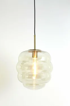 Light en Living Hanglamp MISTY goud+glas amber goud - 2 maten New