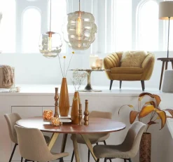 Light en Living Hanglamp MISTY goud+glas amber goud - 2 maten New