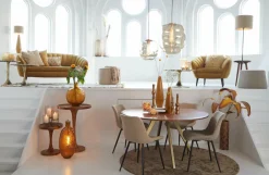 Light en Living Hanglamp MISTY goud+glas amber goud - 2 maten New