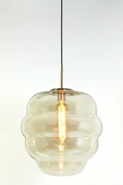 Light en Living Hanglamp MISTY goud+glas amber goud - 2 maten New