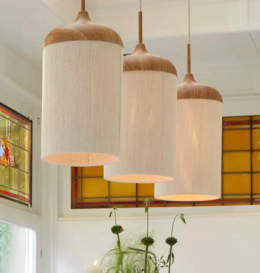Light en Living Hanglamp 3L 90x22x32 cm DANIA hout print naturel+touw crème New