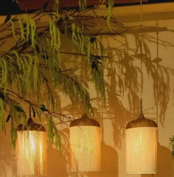 Light en Living Hanglamp 3L 90x22x32 cm DANIA hout print naturel+touw crème New