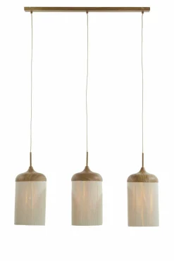 Light en Living Hanglamp 3L 90x22x32 cm DANIA hout print naturel+touw crème New