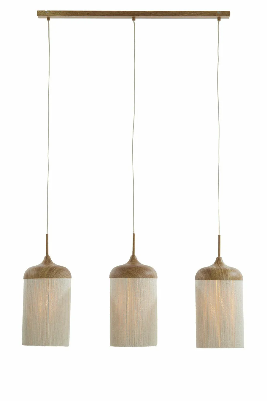 Light en Living Hanglamp 3L 90x22x32 cm DANIA hout print naturel+touw crème New