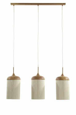Light en Living Hanglamp 3L 90x22x32 cm DANIA hout print naturel+touw crème New